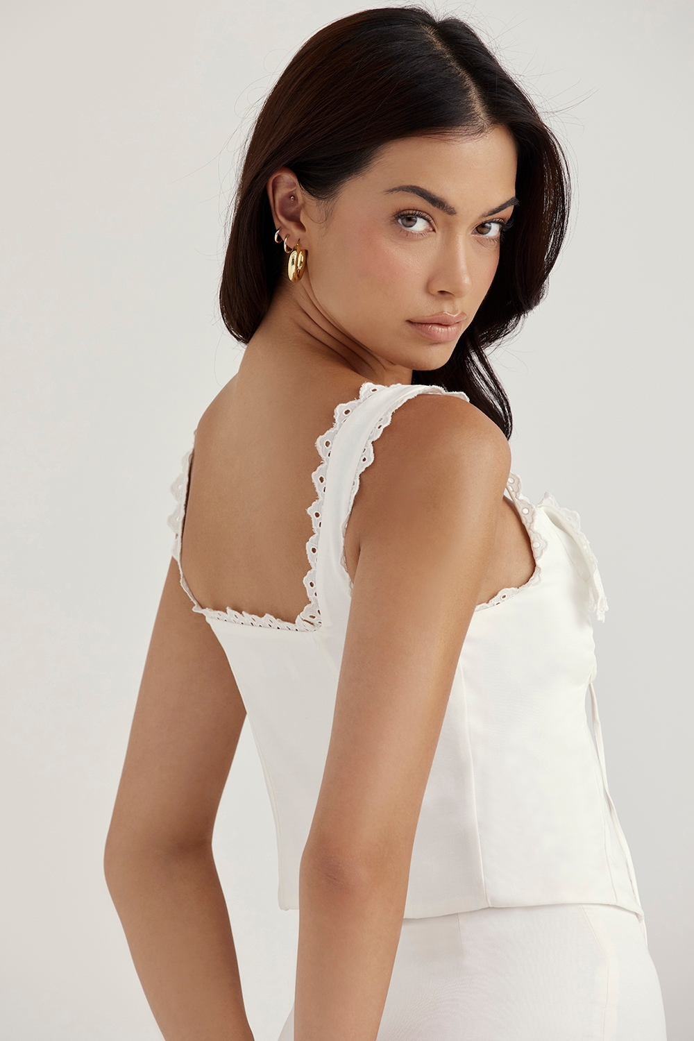 Amber-White Lace Trim Top