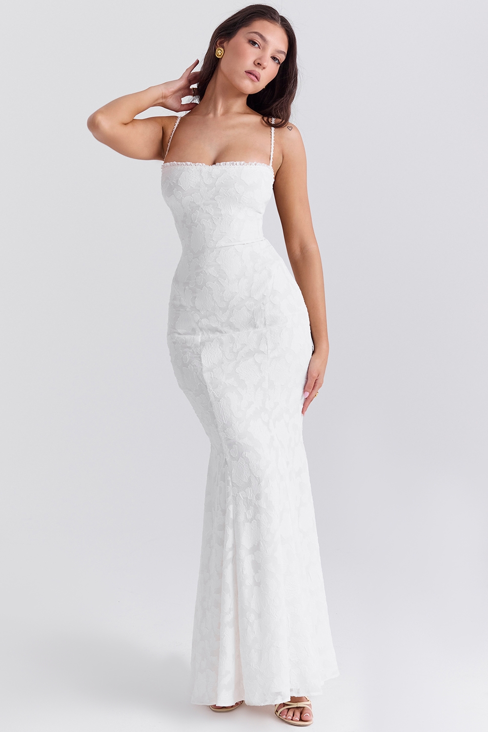 Joan-Ivory Lace Up Back Maxi Dress