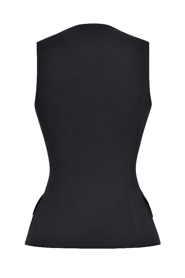 Juliet-Black Sleeveless Tuxedo Top