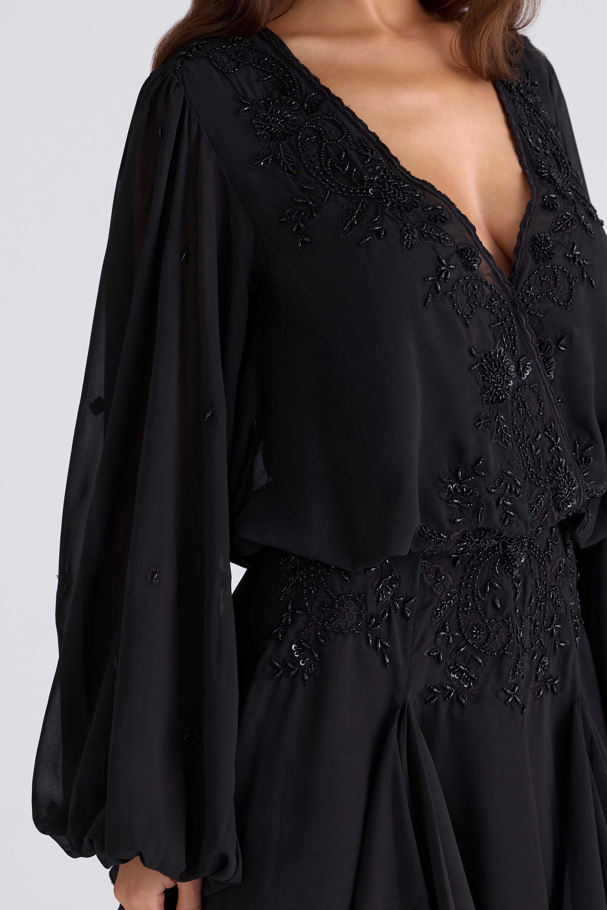 Gianna-Black Hand Beaded Georgette Mini Dress - Limited Edition