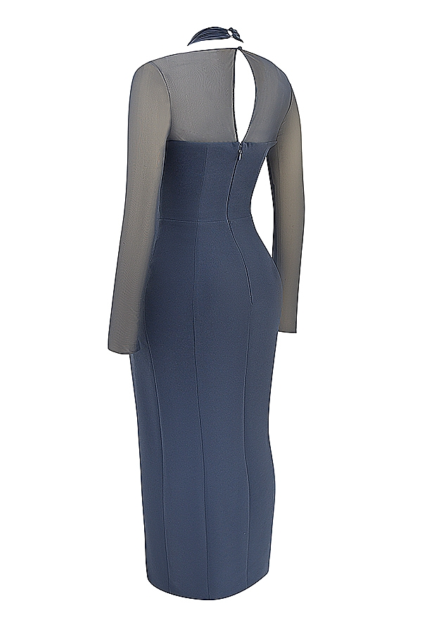 Evangelina-Slate Plunge Maxi Dress