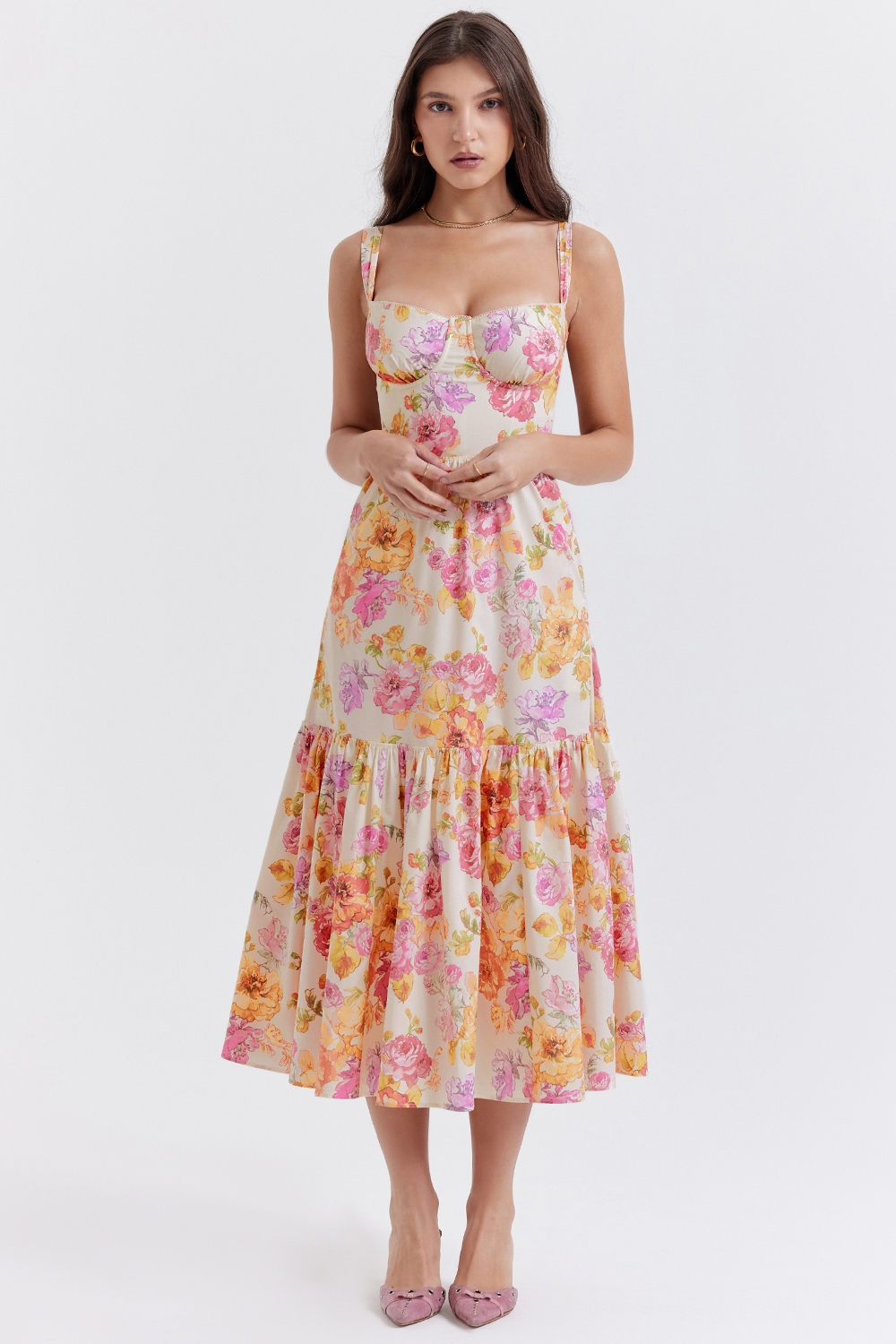 Elia-Ivory Floral Midi Sundress