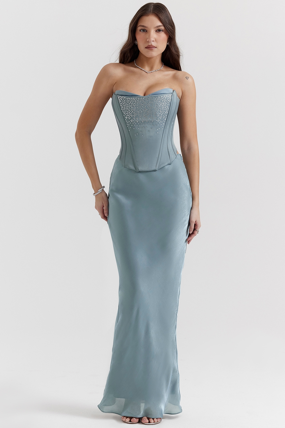 Amadi-Cool Blue Floor Length Maxi Skirt