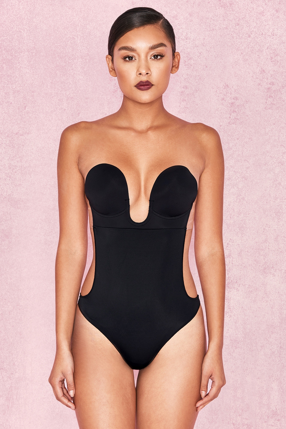 Plunge Self Adhesive Backless Bodysuit - Black