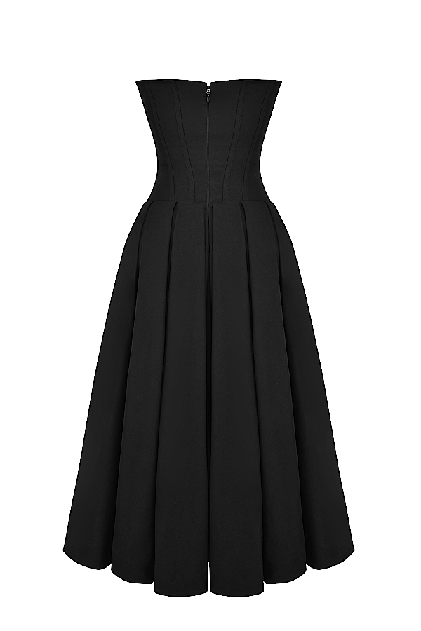 Lady-Black Strapless Midi Dress