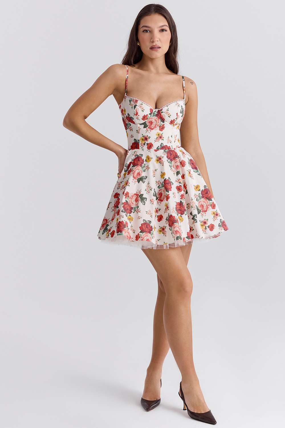 Minimoiselle-Italian Rose Print Tulle Mini Dress