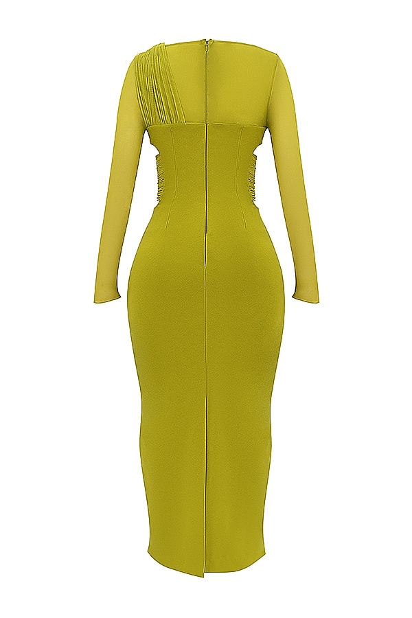 Zahra-Chartreuse Plunge Maxi Dress