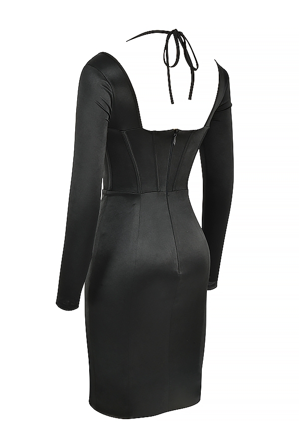Grazia-Black Disco Satin Corset Dress