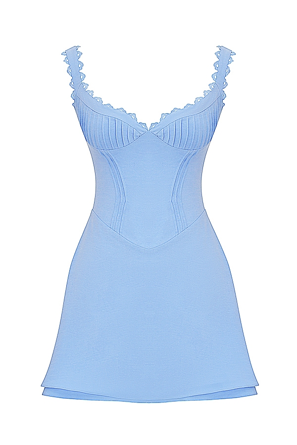 Tilly-Blue Pin Tuck Mini Dress