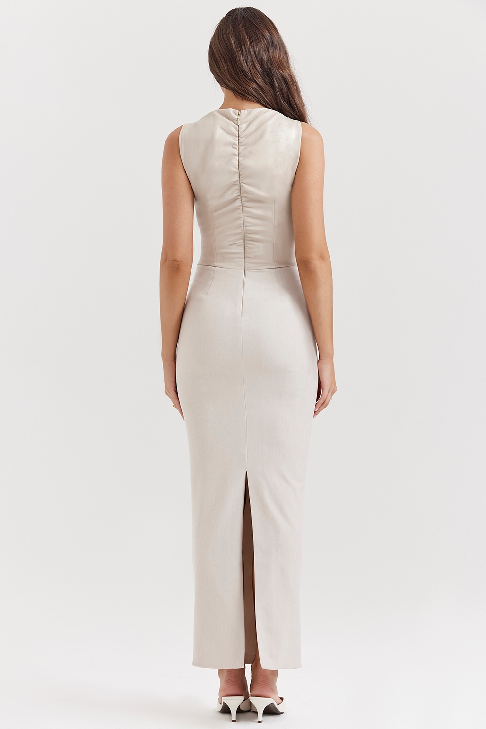 Laria-Ecru Vegan Leather Maxi Dress