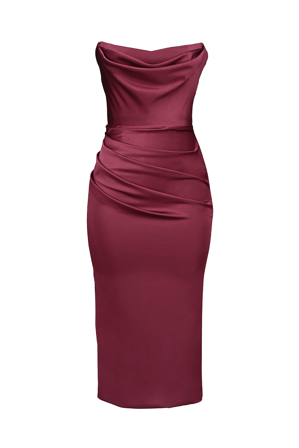 Santana-Berry Satin Strapless Midi Dress