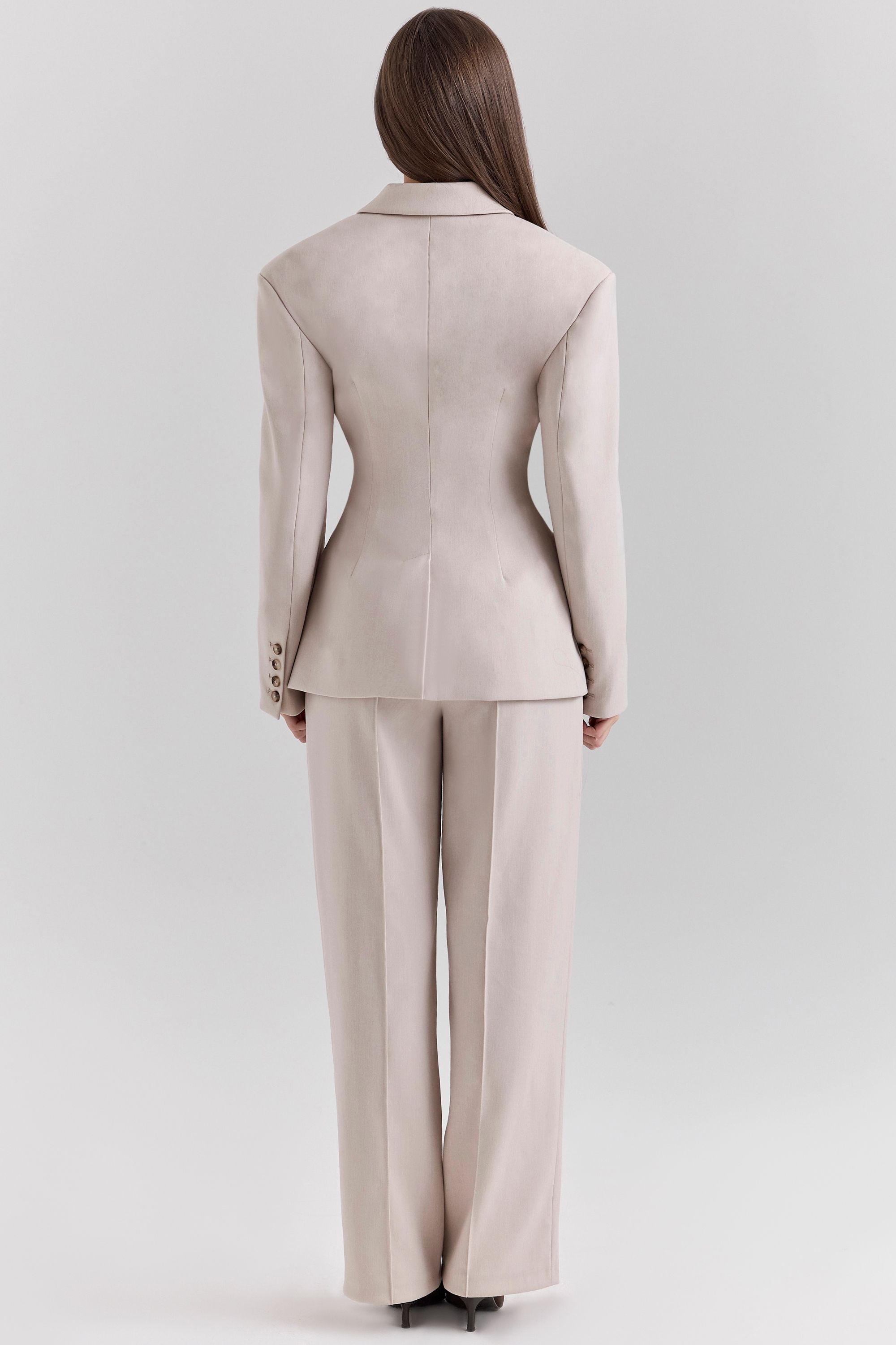 Hayden-Beige High Waist Tailored Trousers