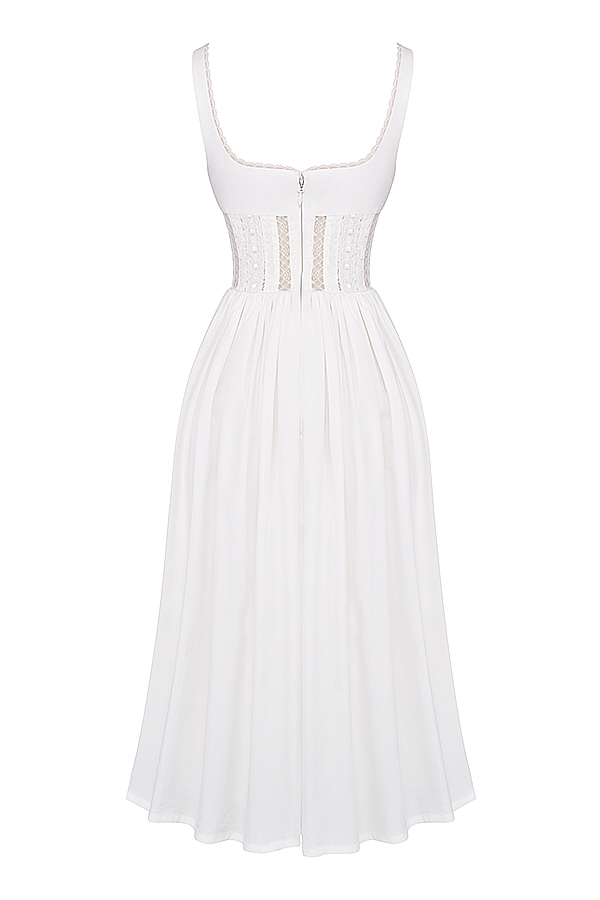 Perle-White Lace Trim Midi Dress