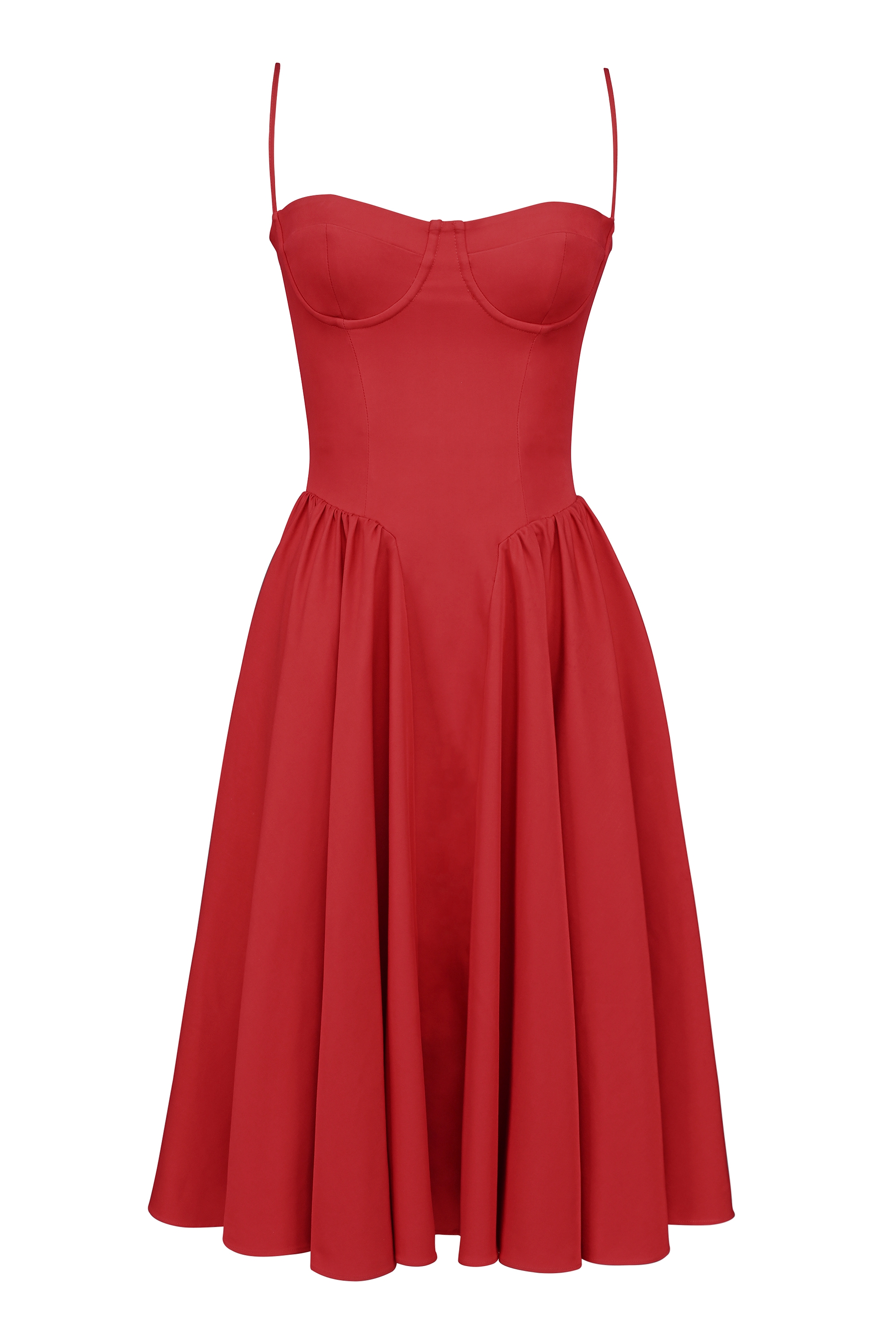 Samaria-Red Gathered Midi Dress
