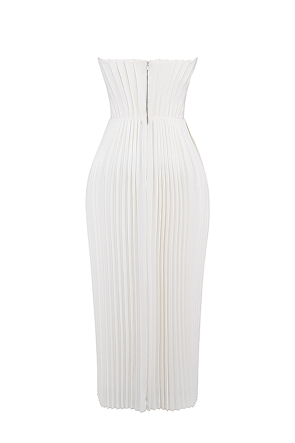 Amorata-Ivory Pleated Maxi Dress
