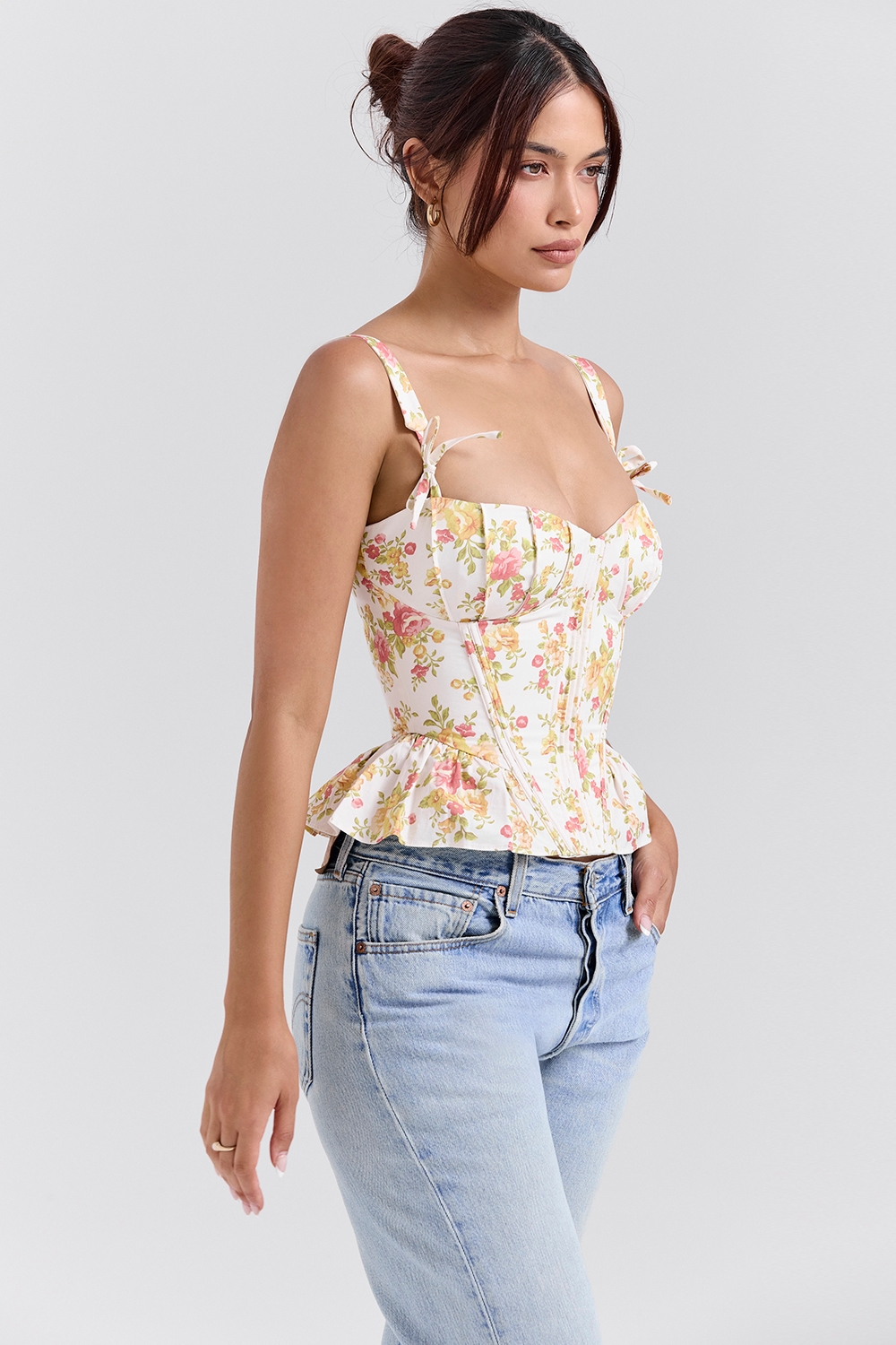 Gigou-Royal Rose Print Peplum Cotton Corset
