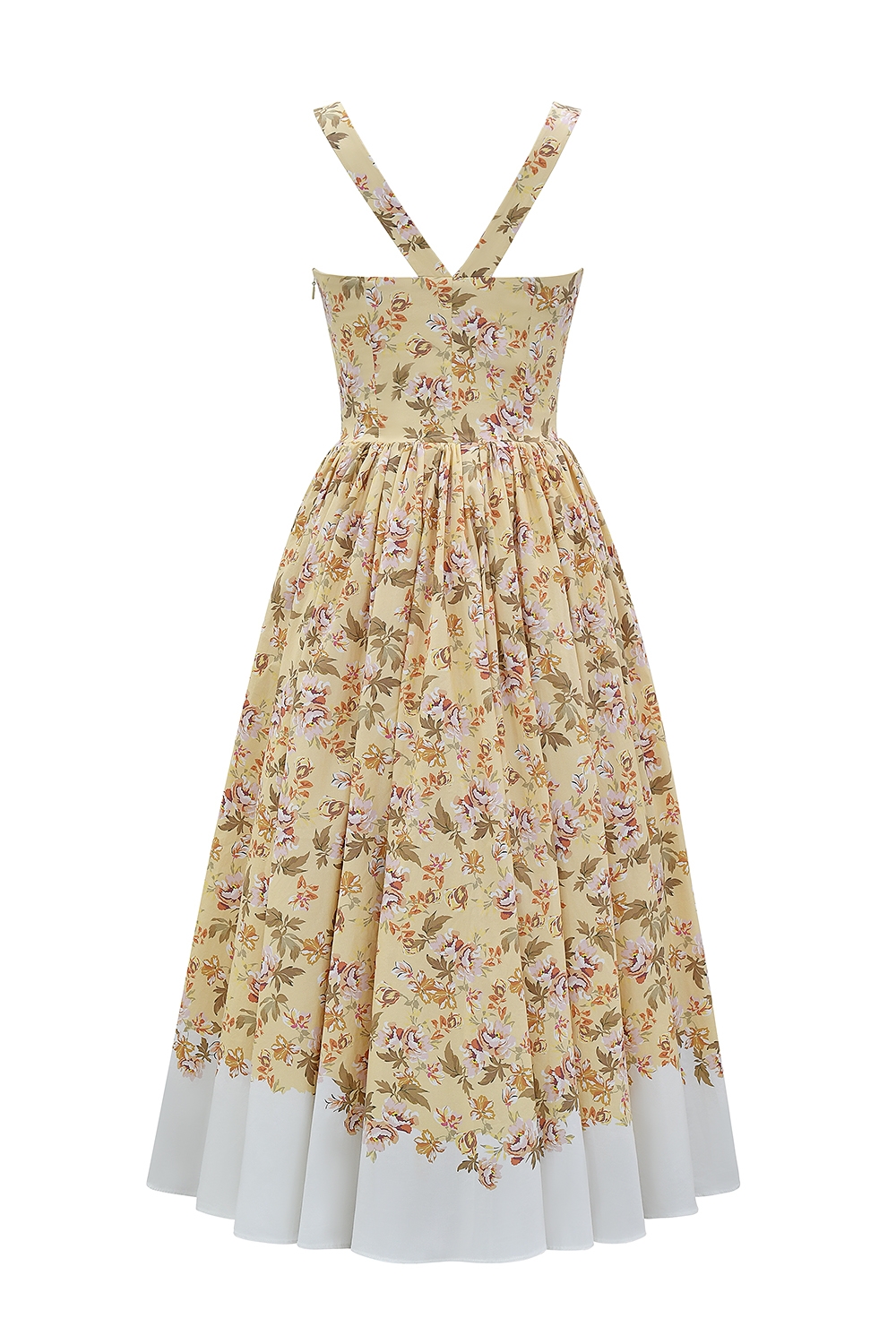 Alba-Honeyflower Print Gathered Cotton Midi Dress