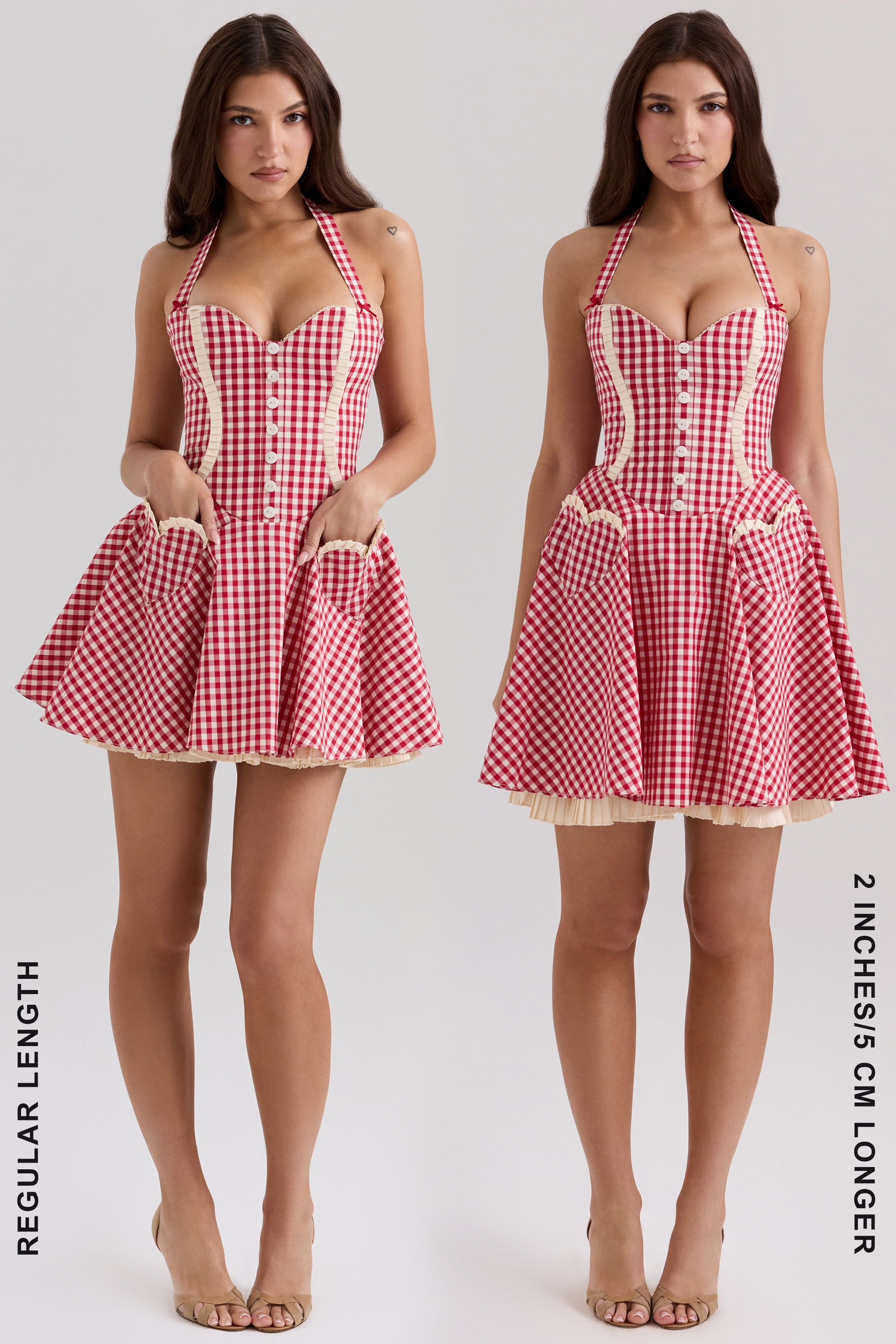 Heidi-Red Gingham Cotton Halter Neck Mini Dress