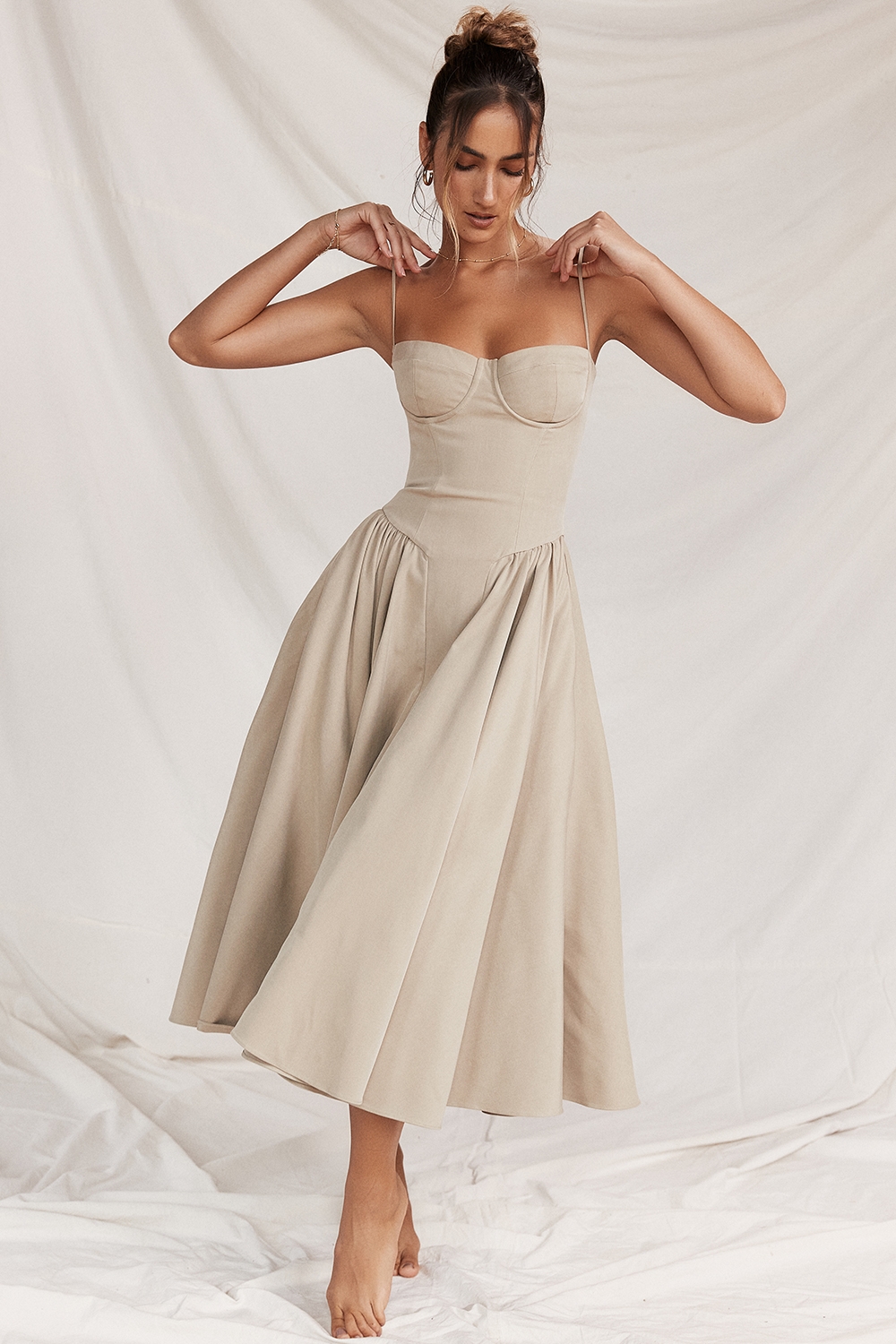 Samaria-Taupe Corset Sundress