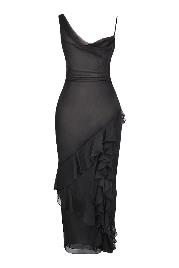 Malila-Black Ruffle Maxi Dress