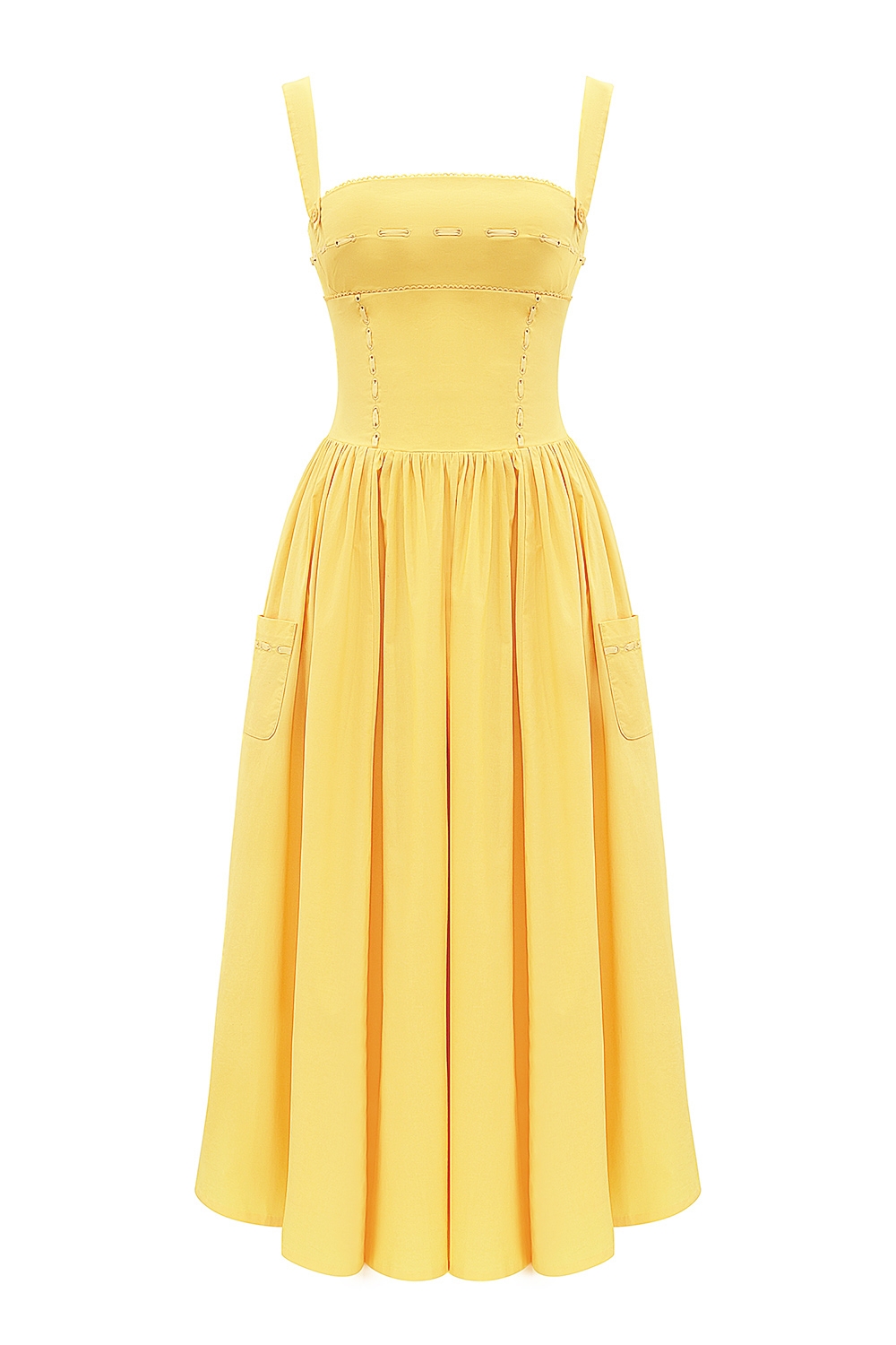 Vivien-Apricot Cotton Midi Sundress