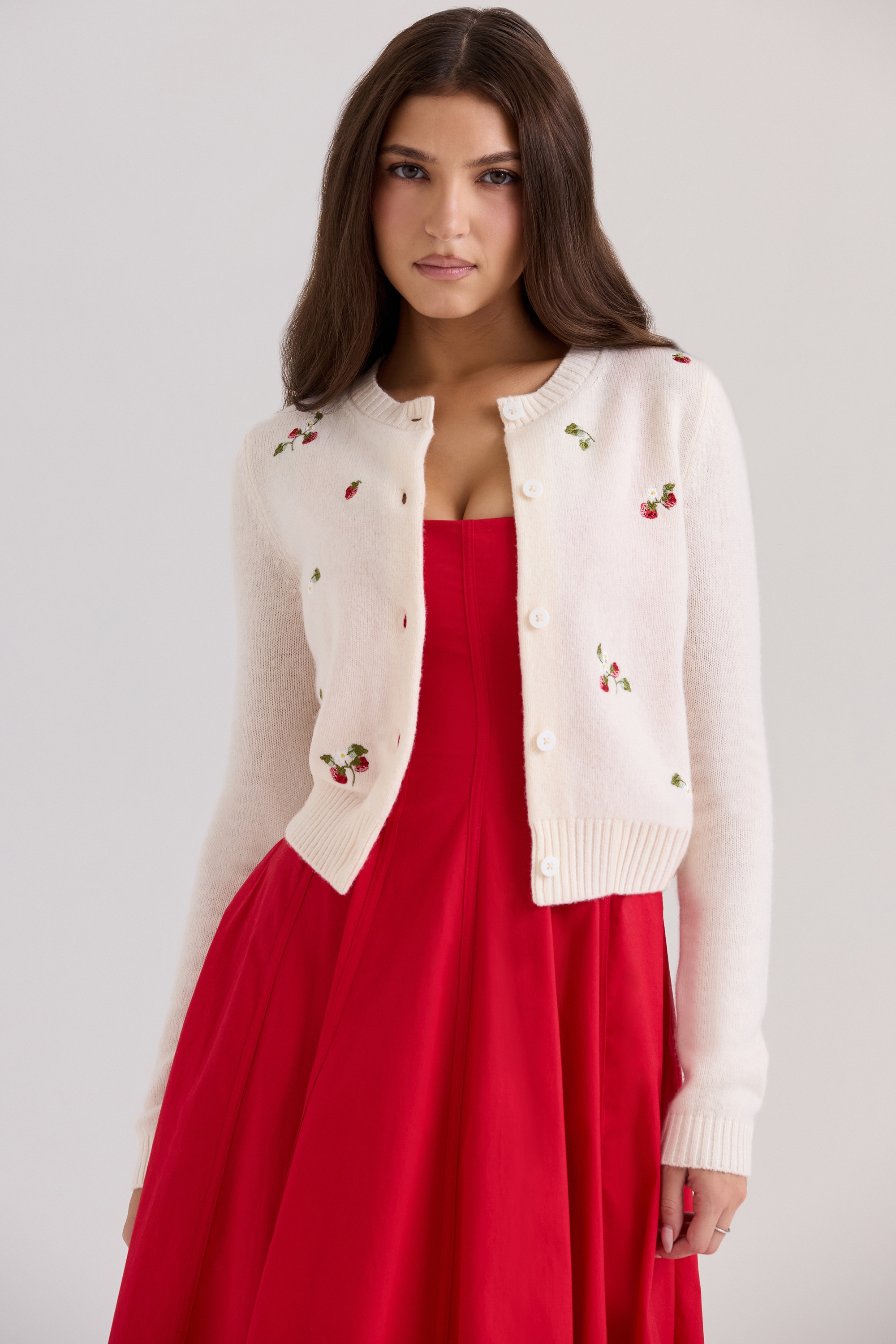 Evelina-Cream Wool Embroidered Cardigan