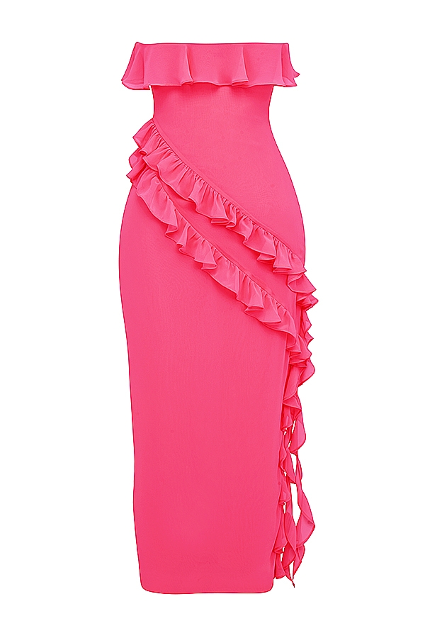 Sarina-Fuchsia Ruffle Maxi Dress