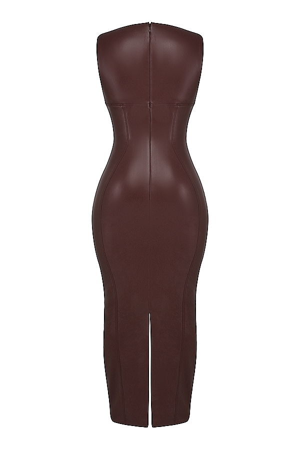 Sahara-Cocoa Vegan Leather Maxi Dress