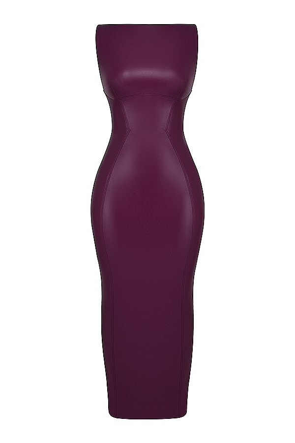 Sahara-Merlot Vegan Leather Maxi Dress