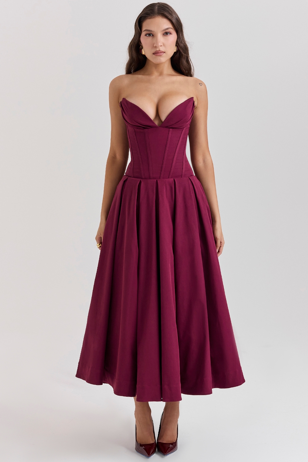 Lady-Wine Strapless Midi Dress