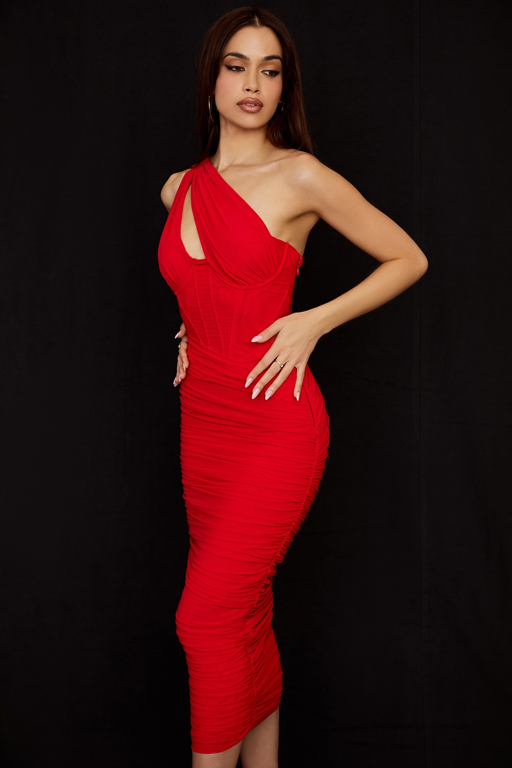 Valentina-Scarlet Asymmetric Cutout Midi Dress