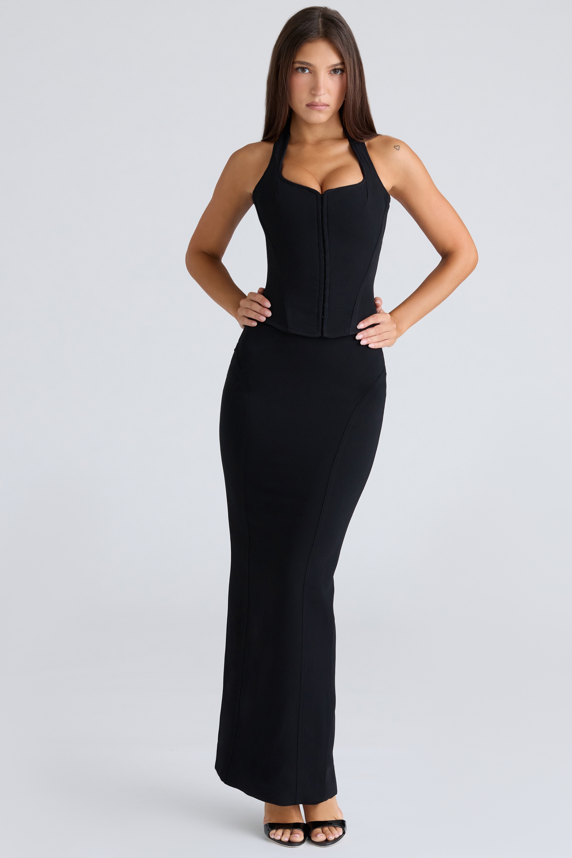 The Halter Neck-Black Stretch Corset Top