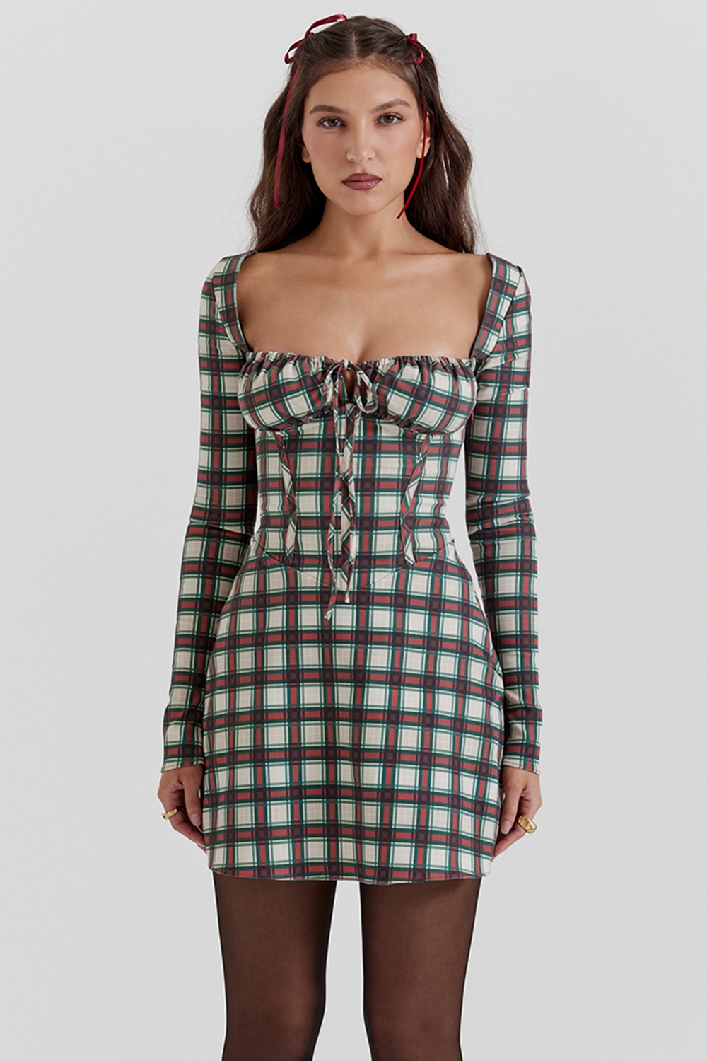 Malika-Red Tartan Corset Mini Dress