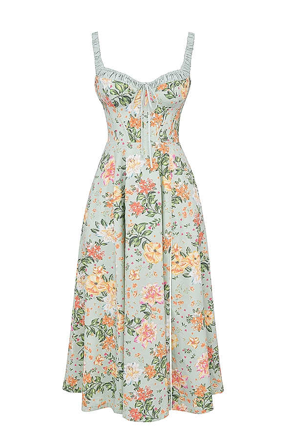 Sabrina-Light Jade Print Bustier Sundress