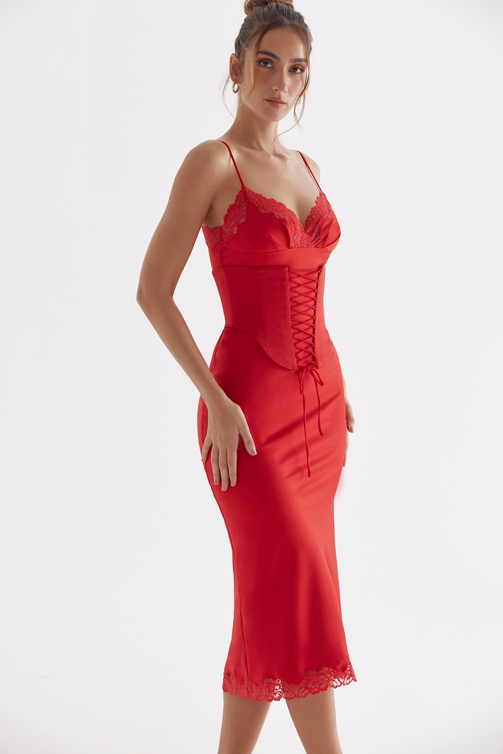 Salma-Red Rose Satin Slip Dress