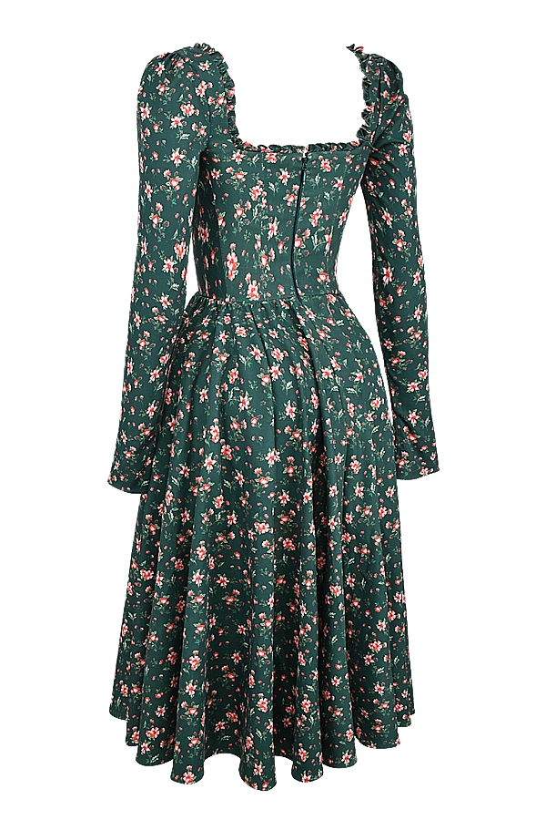 Delia-Green Floral Print Midi Dress