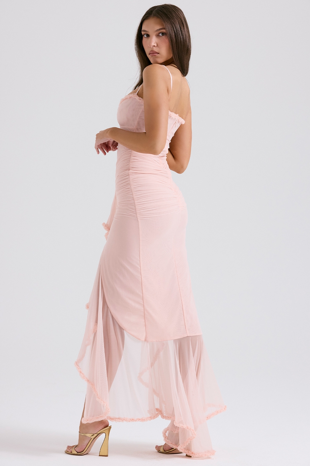 Gabriella-Soft Peach Ruffled Front Gown