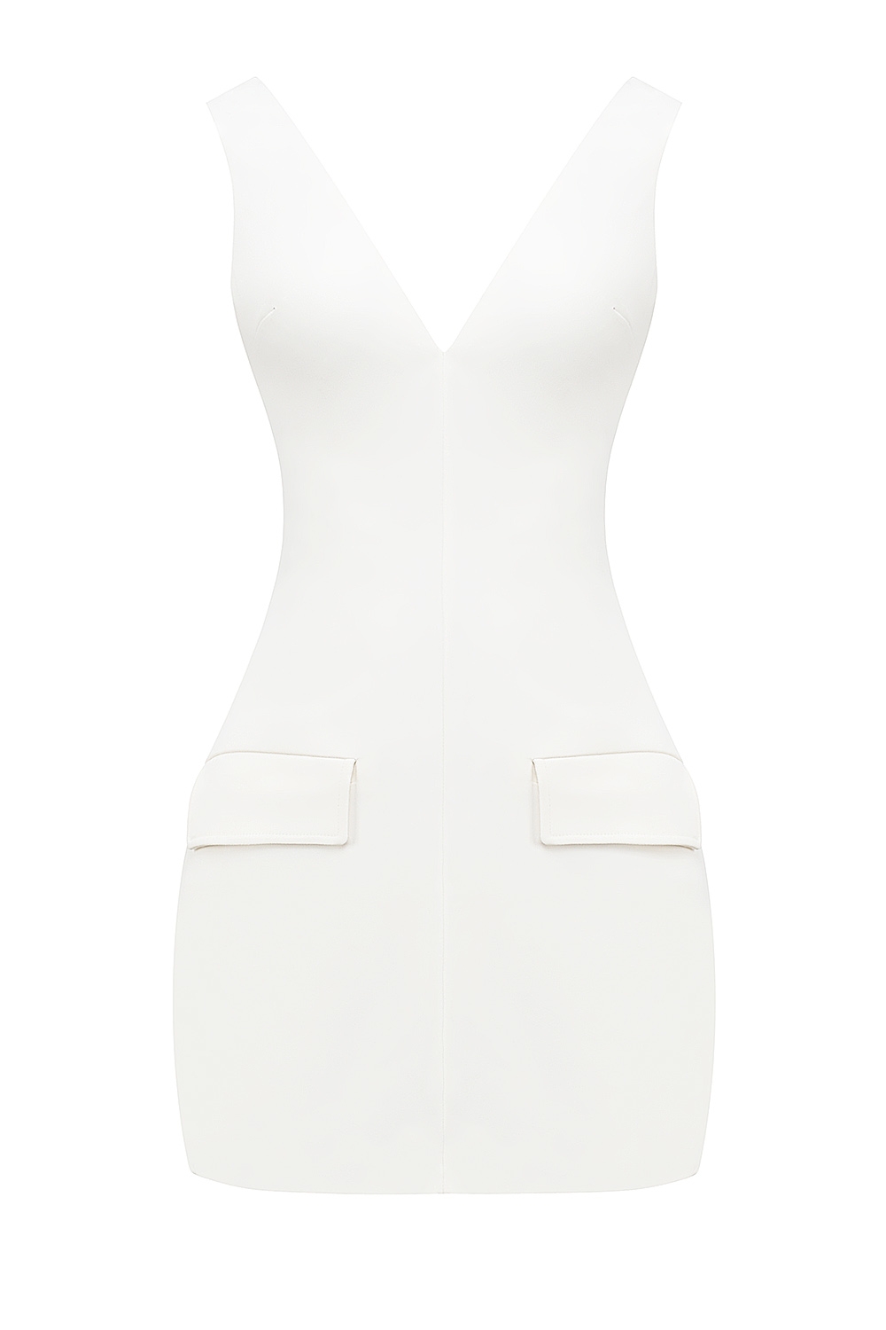 Olympia-White Plunge Mini Dress
