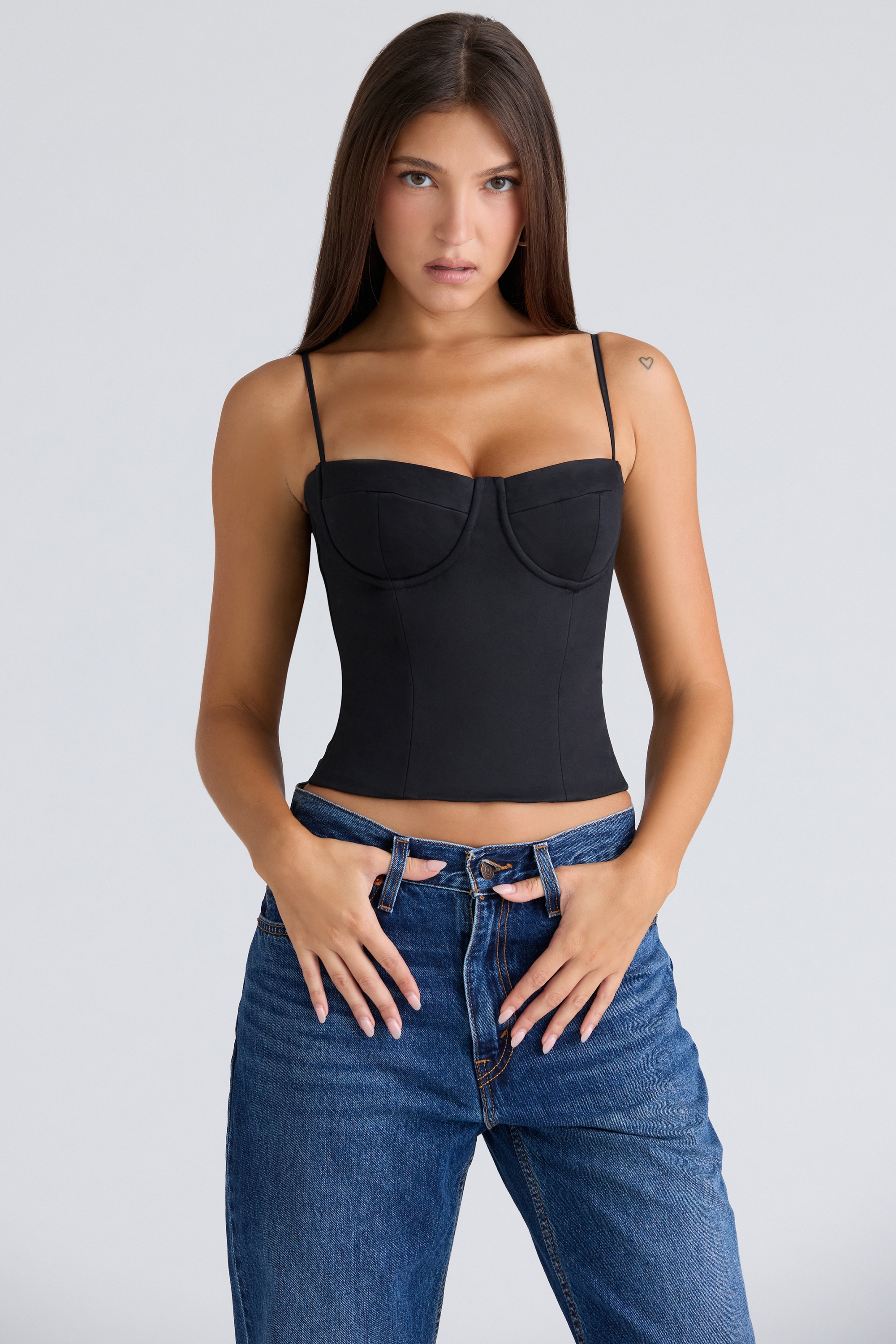 Samaria-Black Stretch Twill Cupped Corset Top