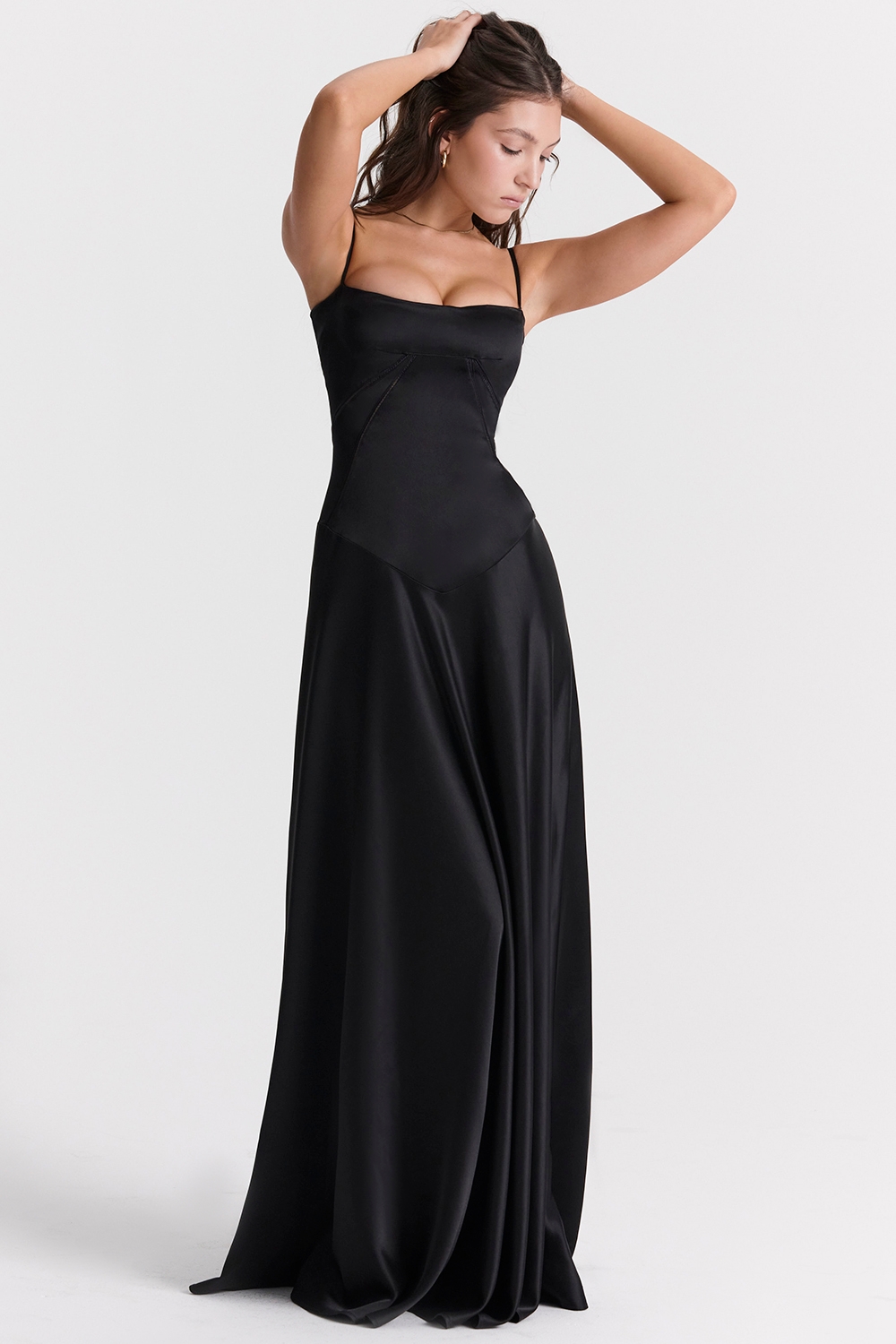 Anabella-Black Lace Up Maxi Dress