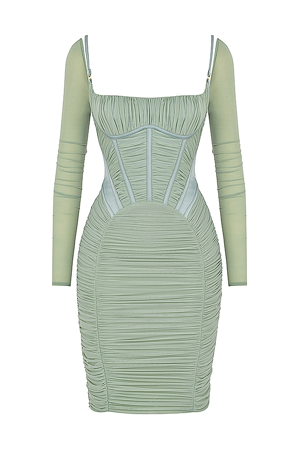 Freyja-Green Gathered Corset Dress