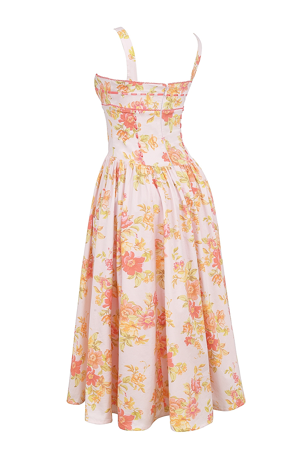 Vivien-Peach Poppy Print Cotton Midi Sundress