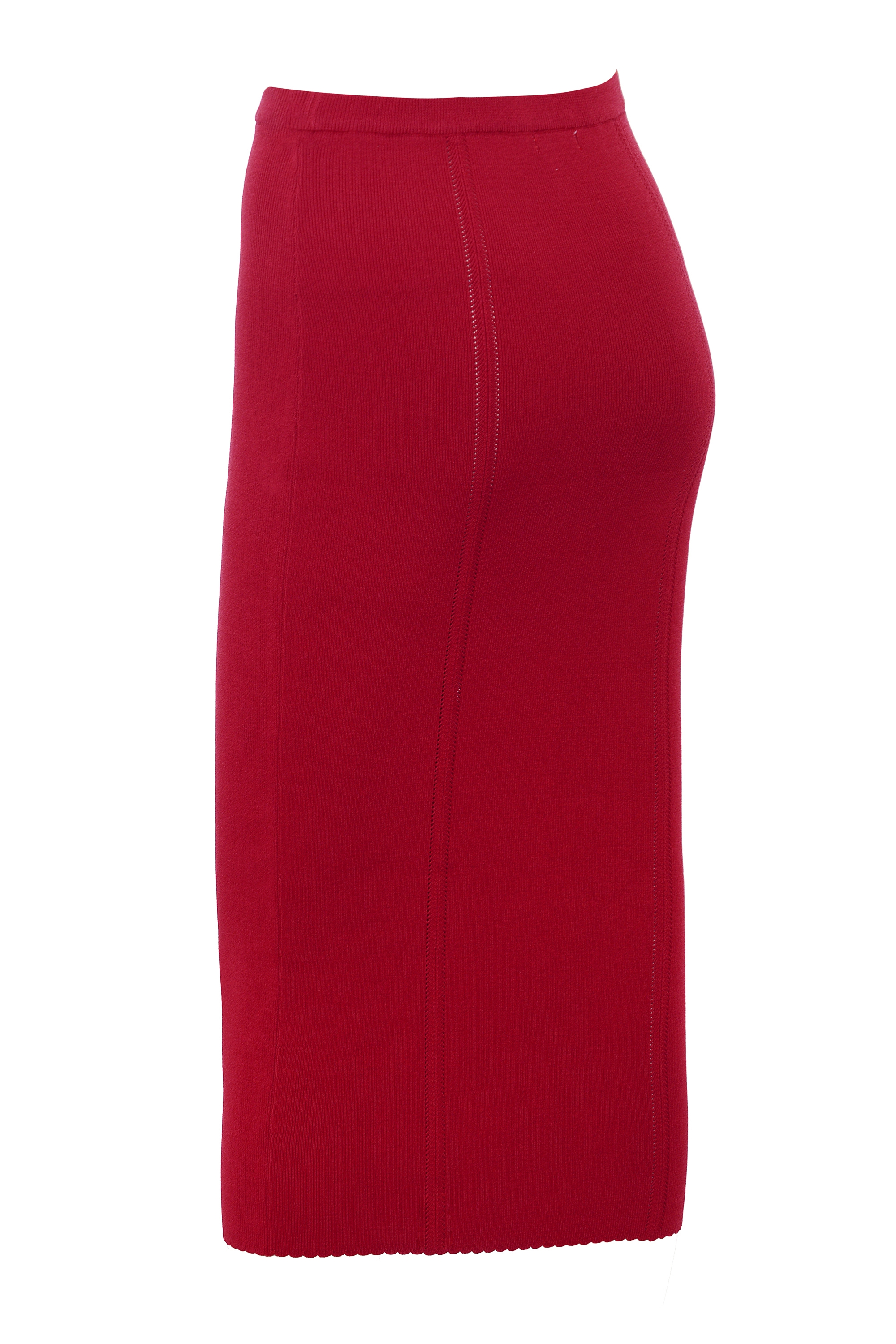 Eliane-Red Bodycon Knitted Midi Skirt