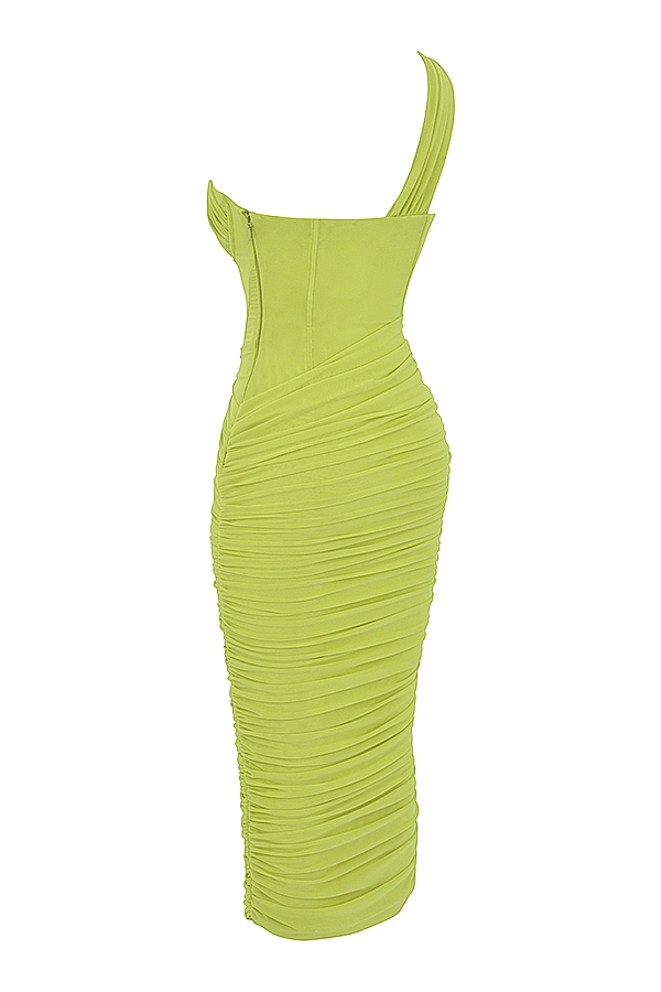 Valentina-Lime Asymmetric Cutout Midi Dress