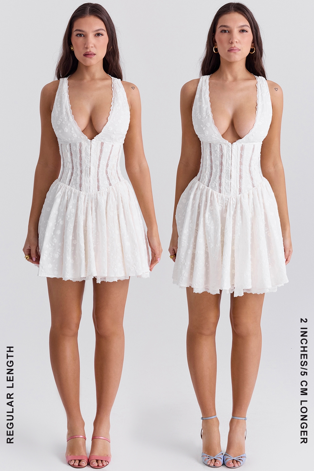 Sarita-White Cotton Broderie Anglais Plunge Mini Dress