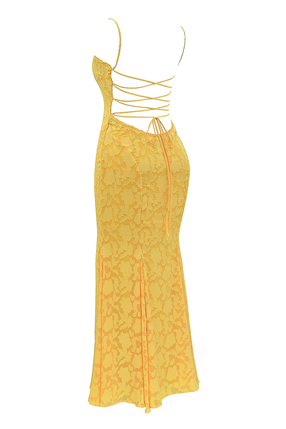 Joan-Apricot Lace Up Back Maxi Dress