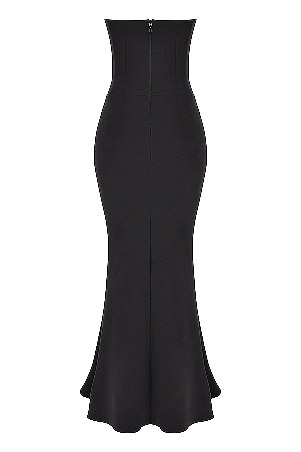 Sabine-Black Crepe Strapless Corset Dress