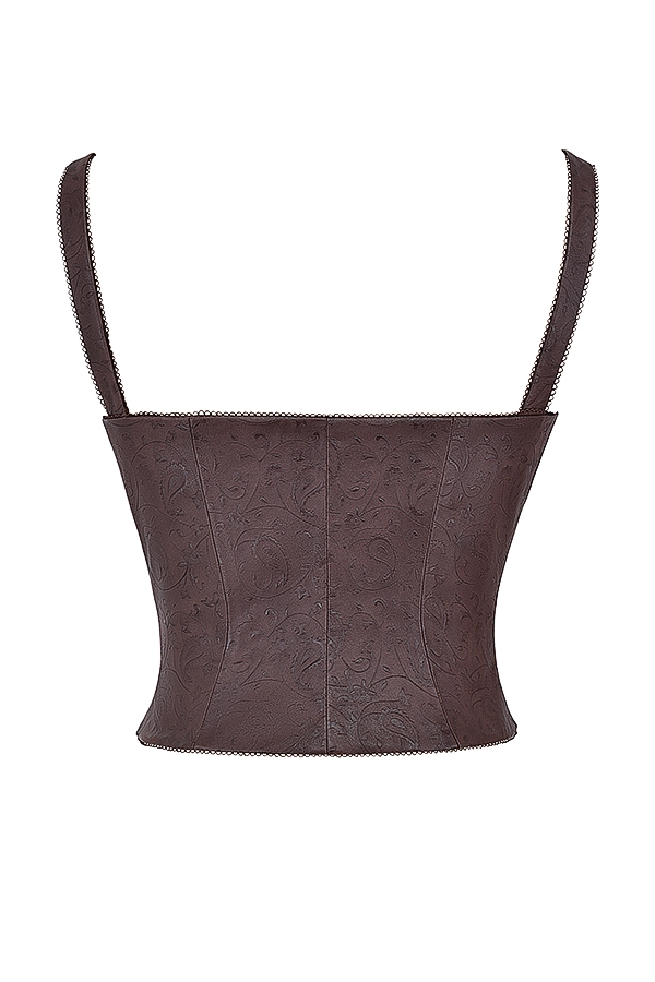 Pia-Brown Vegan Leather Corset
