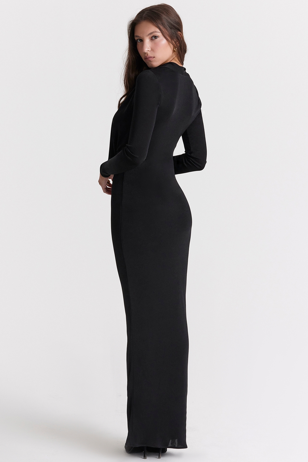 Saskia-Black Draped Maxi Dress