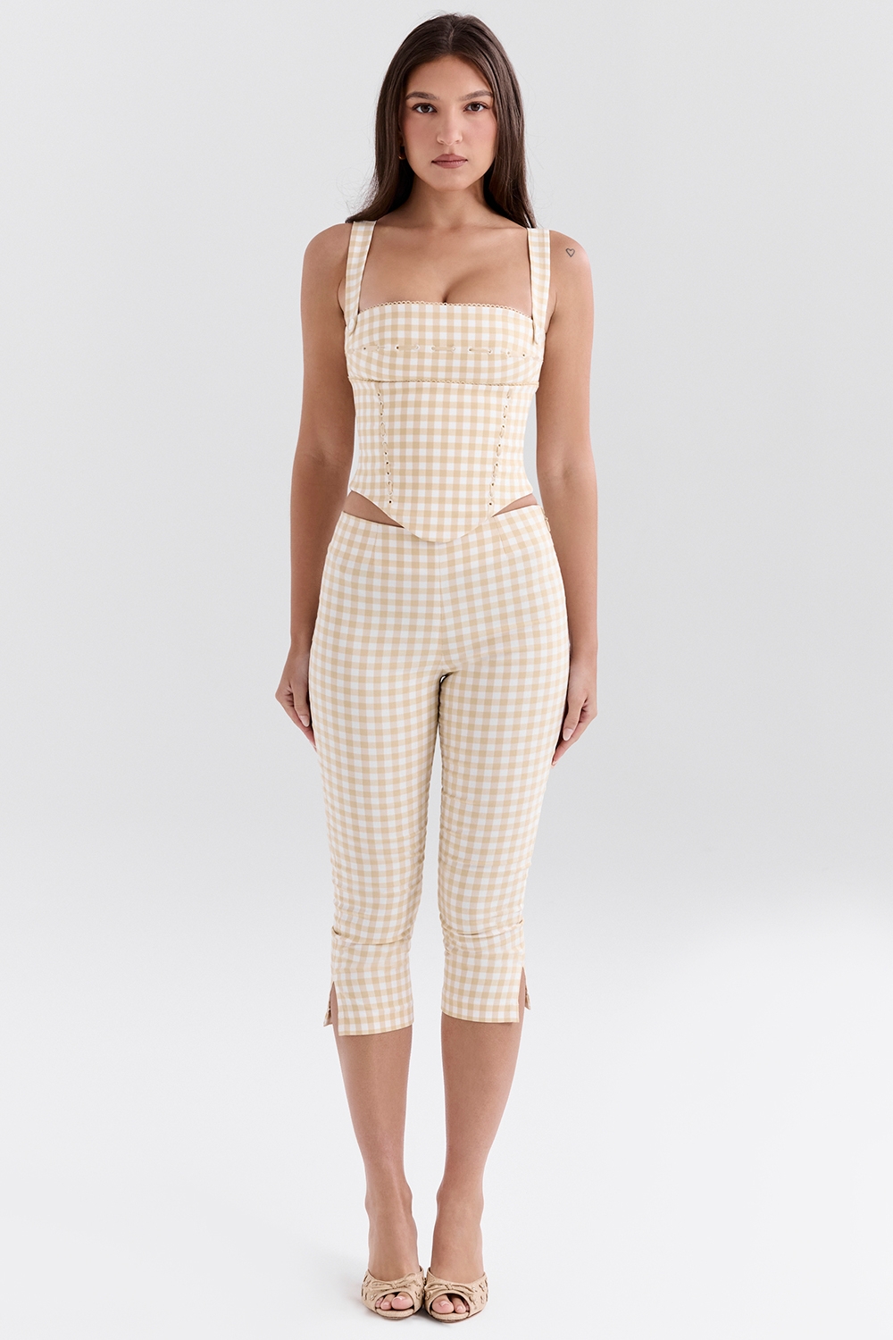 Carella-Gingerbread Gingham Capri Trousers